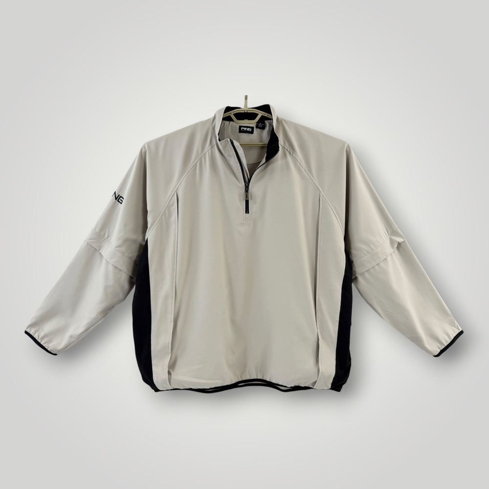 Ping Collection Mens XL Tan Qtr Zip Convertible Sleeves Golf Windshirt Jacket